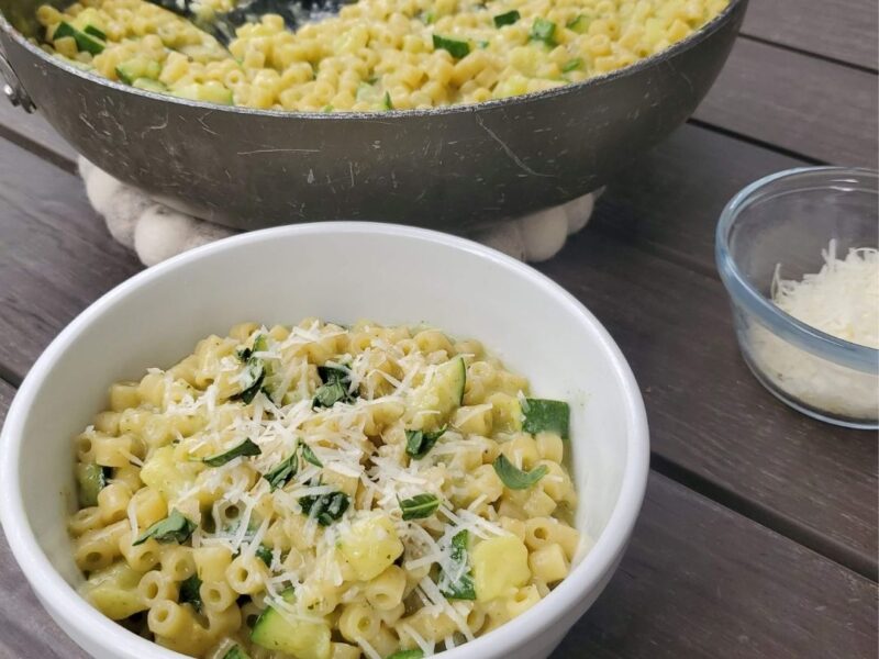 This simple pasta recipe uses fresh ingredients like summer zucchini, basil, and lots of cheese to create a quick and delicious meal.